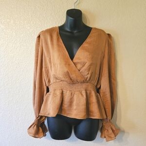 Express textured satin smocked peplum blouse NWT size M